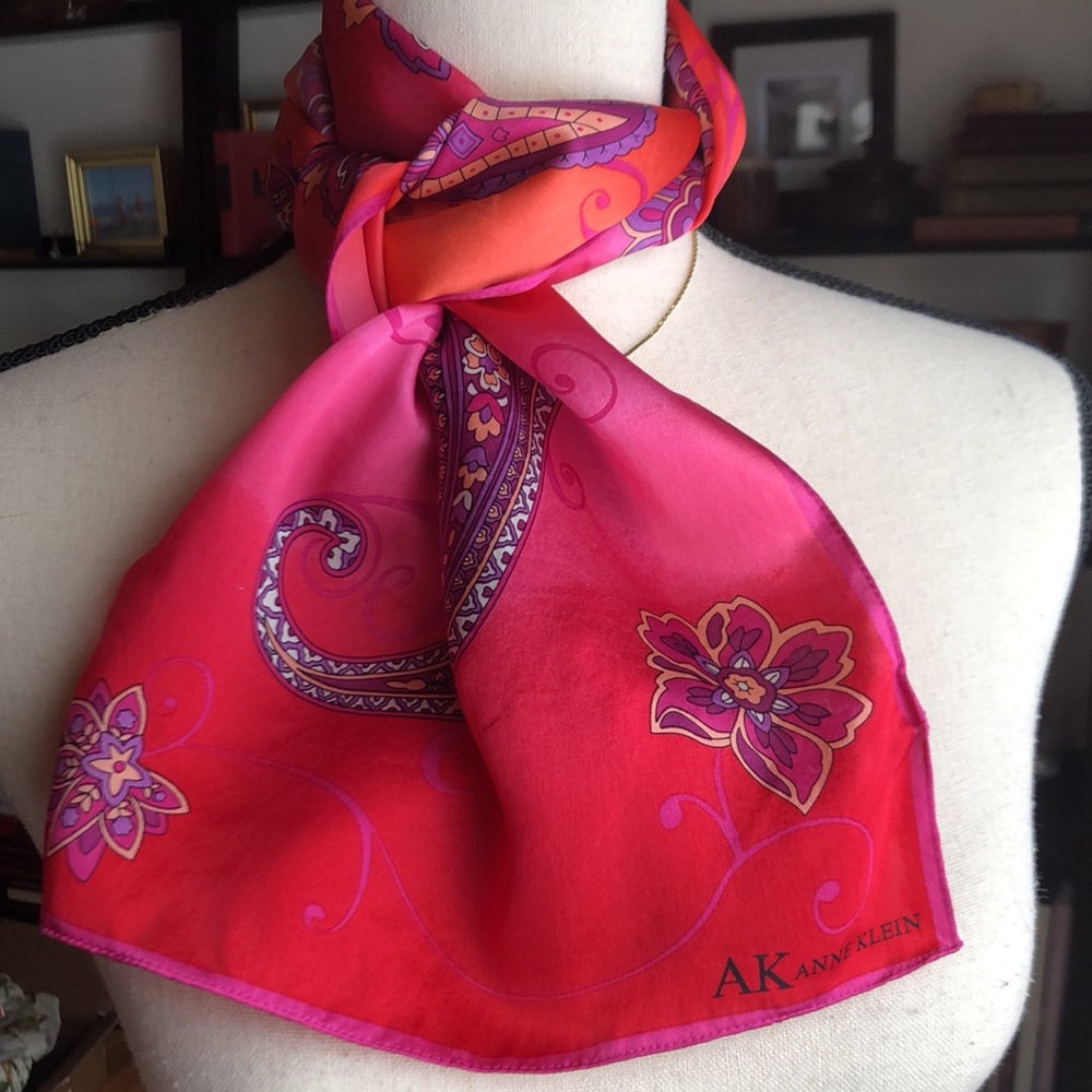 Floral Pink Paisley Silk Scarf by Anne Klein
